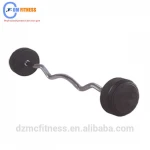 Gym training round head fixed curl rubber barbell/ barbell bar manufacturer in Dezhou