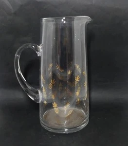 hand blown etched heat resistant drinking glass water pitcher with handle