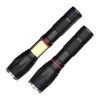 High power 10w xml t6 led flashlight torch, cob zoom 18650 manual rechargeable flashlight for self defense