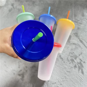 High quality Collection pp Pack Of 5 ice cold drinking 24oz 700ml Reusable Frosted plastic Summer Coffee Tumblers with lid