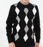 high quality pure cotton turtleneck kids boys argyle intarsia sweaters