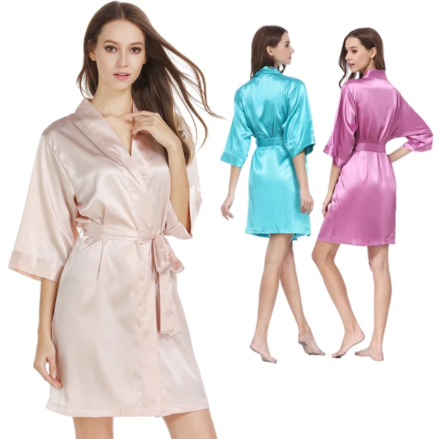High quality  wedding party solid Color M L XL 2XL size Bridesmaid womens Satin Kimono Robes