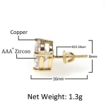 Hip Hop Earrings for Men and Women 8mm Round CZ Paved Gemstone Earring Gold Plated Jewelry Silver Rock Earring