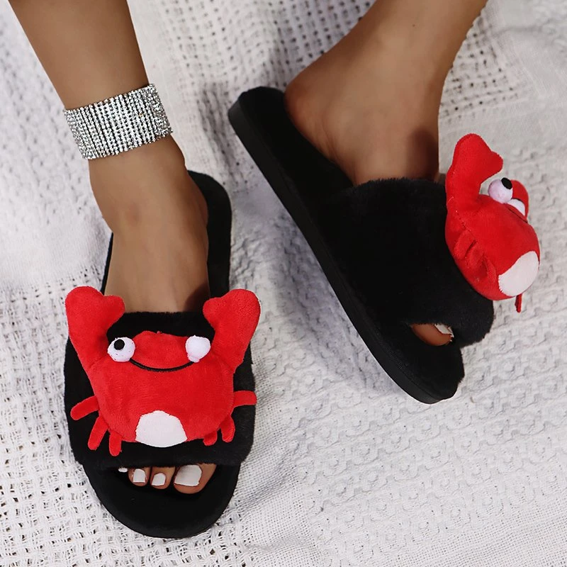 Home slippers autumn and winter new personalized crayfish with flat bottom plus size comfortable cartoon cute cotton slippers