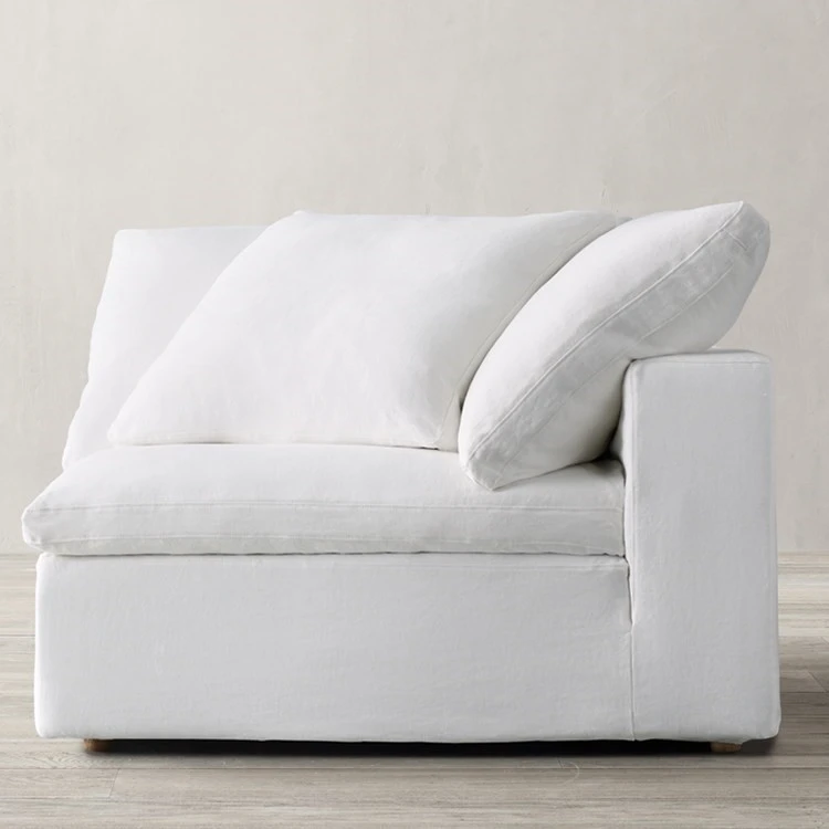 Home sofa set furniture living room white linen cloud sectional sofa