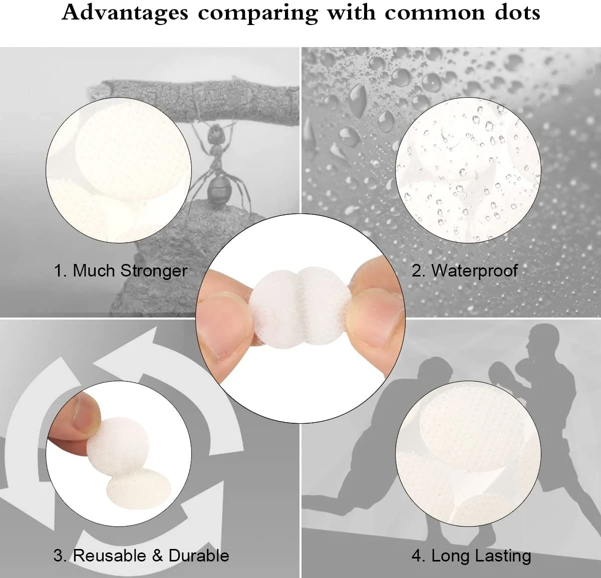 Hook & Loop Self Adhesive Dots Tapes 20mm Diameter Sticky Back Coins White