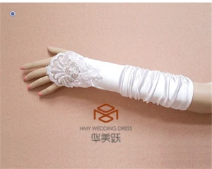 Hot Online White Lace Satin Bridal Gloves