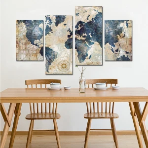 Hot sale 4 panels vintage world map picture wallpaper canvas print painting