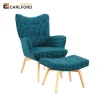 Hot Sale Modern Leisure Fabric Living Room Chair with Ottoman, Wingback Chair, Accent Chair with Ottoman Set, Fauteuil