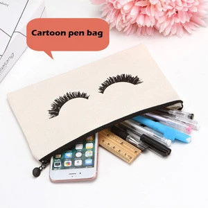 Hot sale New Eyelash  Canvas  pen  Bag cosmetic bag pencil case    with zipper