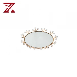 Hot Sell Crystal Mirror Wedding Dessert Table Cake Tray Gold Breakfast Metal Shows Tray