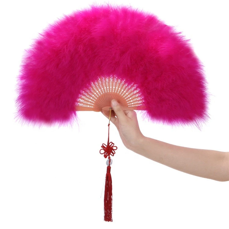 Hot Selling Colorful Fashion Chinese Personalized Foldable Hand Fan Artificial Feather Hand Fan