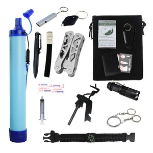 Hot-selling Outdoor Camping Emergency Multi-function Water Filter Set, Portable 17-in-1 Multi-function Storage Box Kit