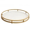 Hot Selling Round Decorative White Marble Tray With Metal Stand On Sale