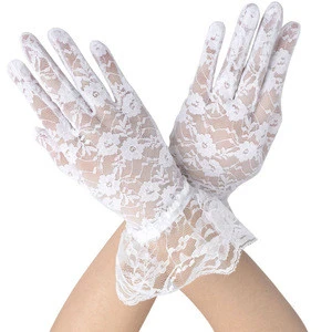 HZS-18002 Short Lace Women Wrist Length Floral Gloves for Wedding