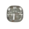 IKITCHEN wholesale rectangle compartments serving tray food metal stainless steel 4 divided plate food tray with plastic cover
