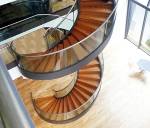 Indoor Stairs Design Customizable Modern Staircase Hardwood Stairs Solid Wood Tempered Glass