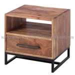 Industrial and modern bed side side table night stand  with one drawer iron wooden industrial furniture