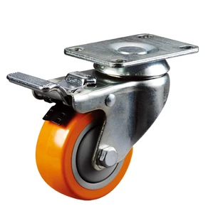 industry medium caster 100mm swivel PU caster wheel with brake 90 Kg load capacity