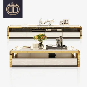 Italian furniture new model stainless steel frame tv stand cabinets modern white high gloss marble top table tv stand