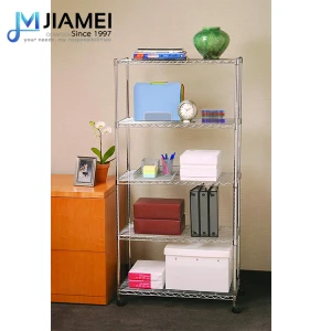 Jiamei NSF ISO 5 tier Chrome Wire Shelving Storage Cart Living Room Rack Book Rack Sundries Storage