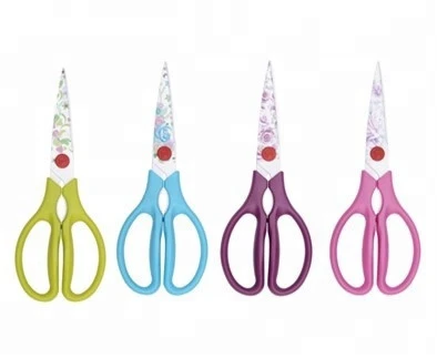 Kitchen Shears - Stainless Steel Multi-Function Kitchen Scissors with decal printing flower Sharp Blade