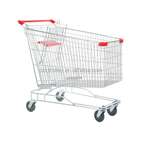 KJ Factory Wholesale Asian Type Retail Shop Shopping Cart 100L Shopping Trolley With PVC PU TPR Wheel with bottom shelf