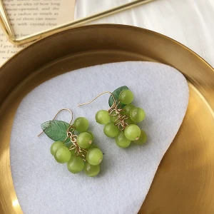 Korean version of the summer small fresh fruit green grape earrings crystal fashion web celebrity versatile delicate earrings