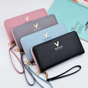 Korean wallet and lady&#x27;s handbag long zipper wallet new lichee pattern women&#x27;s banknote clip manufacturers direct sales