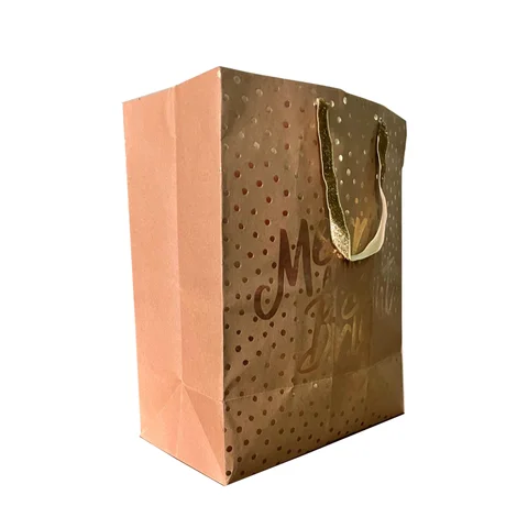 Kraft Paper Bags with God FoilStamped Polka Dots Design Various Sizes Available