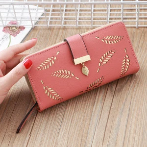 Latest Hollow Geometric Pattern  Design Multifunctional Pu Leather Wallet Zipped Card Cell Phone Cash Key Wallet For Women