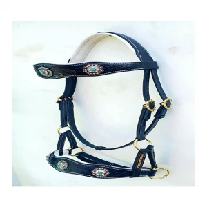 Leather Double Bridle SidePull Bridle mit Bittless COB Full Black mit Messingbeschlag auf Conchos