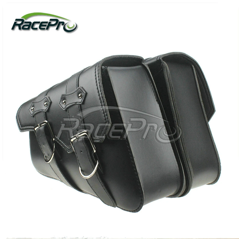 Leather Motorcycle Cruiser Saddle Bags Side Storage Tool Pouches For Harley