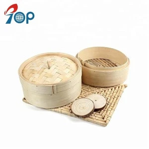 Lowest Price 2 Tier Bamboo Steamer Dim Sum Basket Cooker Set With Lid