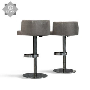 Luxury Modern Design Velvet Industrial Swivel High Bar Stool Chair Armrest Gold Metal Leg High Bar Stool Chair