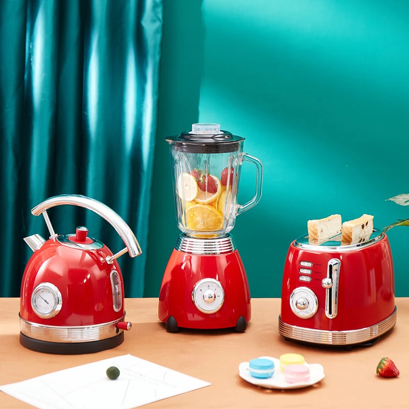 Matching Breakfast Set 1.8L Electric Stainless steel Printing Kettle Bagel 2 Slice Toaster  and Blender  with glass jar