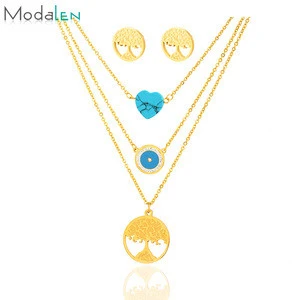 Modalen Tree of Life Multi Layered Necklace stainless steel jewelry set