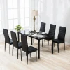 Modern Design Cheap Dining Room Furniture Metal Legs Glass Top Black Dining Table Set 6 Chairs Dining Room Set
