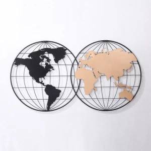 Modern Simple Round World Map Wrought Iron Wall Decoration Gold Furniture Sofa Wall Metal Decorative Arts And Crafts