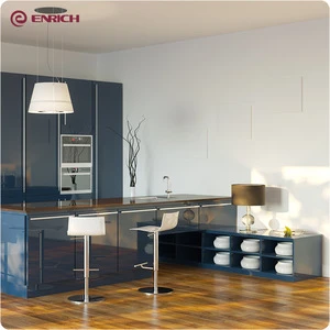 Modern style knock down high glossy blue color finish kitchen cabinet