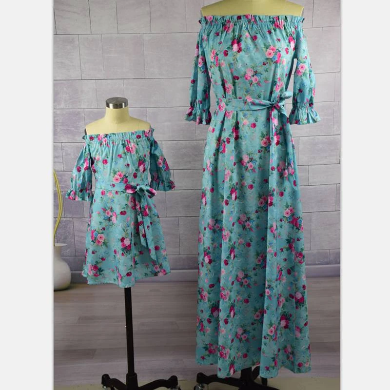 Mother daughter dresses Ruffled Half Floral Long Dress with Blet vestido mae e filha Mother and daughter clothes Family Look