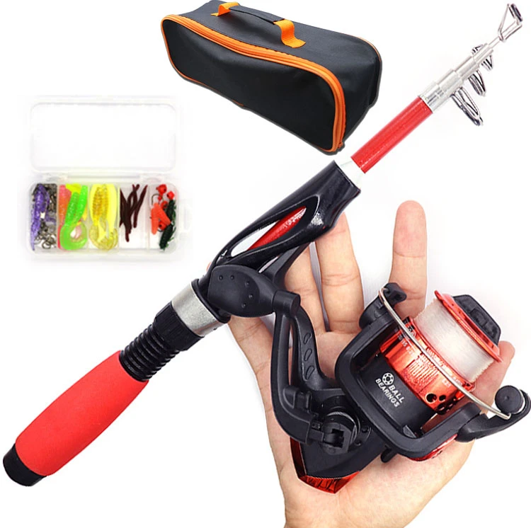 Multi Colors Portable Telescopic Fishing Rod and Reel Fiberglass Spining Combo Kit Set With Cloth Bag Cana de Pescar Con Carrete