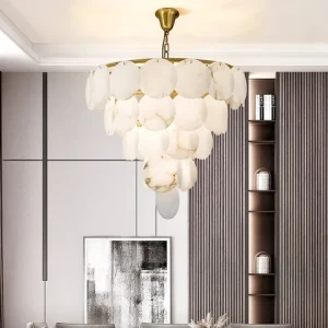 Multi-Tiered Round Duplex Home Decor White Modern Decorative Lights Alabaster Lighting Marble Brass Ceiling Light