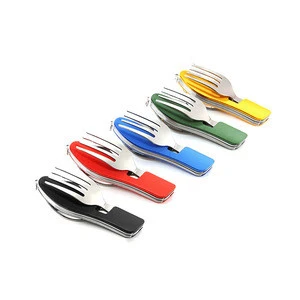Multifunction Outdoor Camping Tableware Folding Spoon Fork Knife Set Portable Travel Hiking