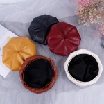 New Custom Plain Decorative England Fashion  Hat PU Leather Beret for Women and Girls