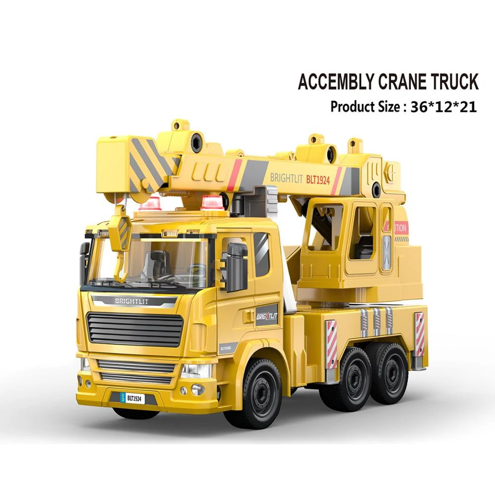 new D I Y intellgent toy series 1/22 assembly  crane truck  toy with flashing lighting and music