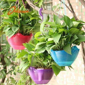 new design cheap self watering colorful style plastic hanging basket flower pot with china supplier