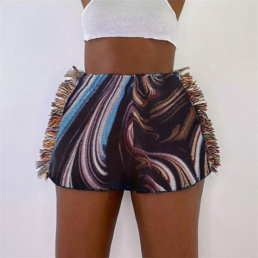 Nibber K21P02258 Summer Wholesale Bottoms Sweat Shorts 2021 vintage Pattern Tassel Shorts Women Y2K Short pants
