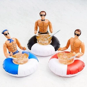 novelty inflatable drink holder set cooler hunk muscle man shape Drinking Buddies pool floating coaster