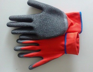 orange color 5 threads polycotton Cheap Latex coated safety gloves